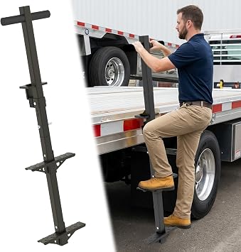 Truck Driver 2-Step Ladder for Semi-Trailer Heavy-Duty Steel Construction Truckers 2-Step Ladder, Non-Slip Steps, Easy Mounting, 450LBS+ Load Capacity, Secure Access for Truckers Black