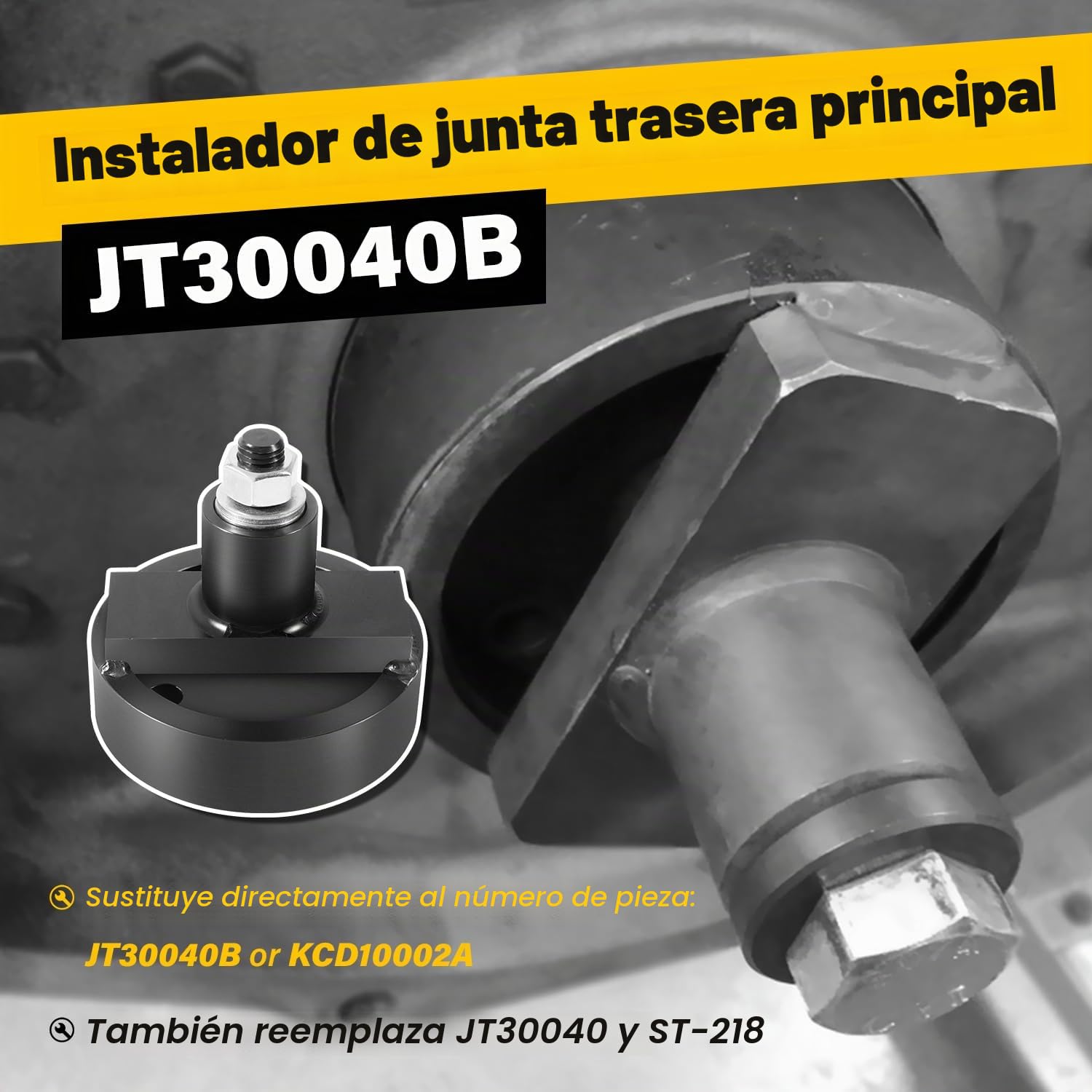 JT30040B Instalador de Retén Principal Trasero de Cigüeñal, Compatible con John Deere 4045 152 164 180 202 219 239 329 359 414 Herramienta de Instalación de Motor, Reemplazo para JT30040, KCD10002A
