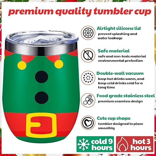 Miniatura 3 de Suclain 4 vasos de vino de Navidad de 12 onzas, taza de vino de acero inoxidable de Navidad con tapa, popote y cepillo, taza de café aislada de Papá