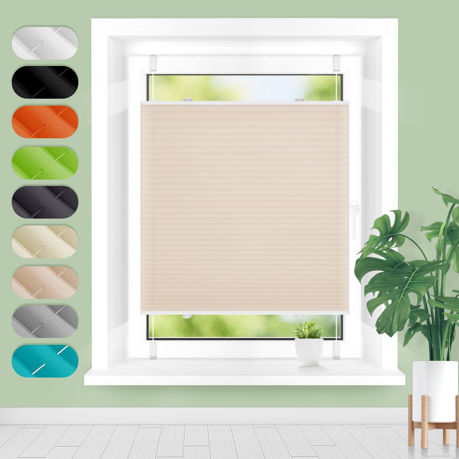 Homland Plissee ohne Bohren Klemmfix B105 x H110 cm für Fenster und Tür, Jalousie Easyfix Plissees mit Sonnenschutz und 