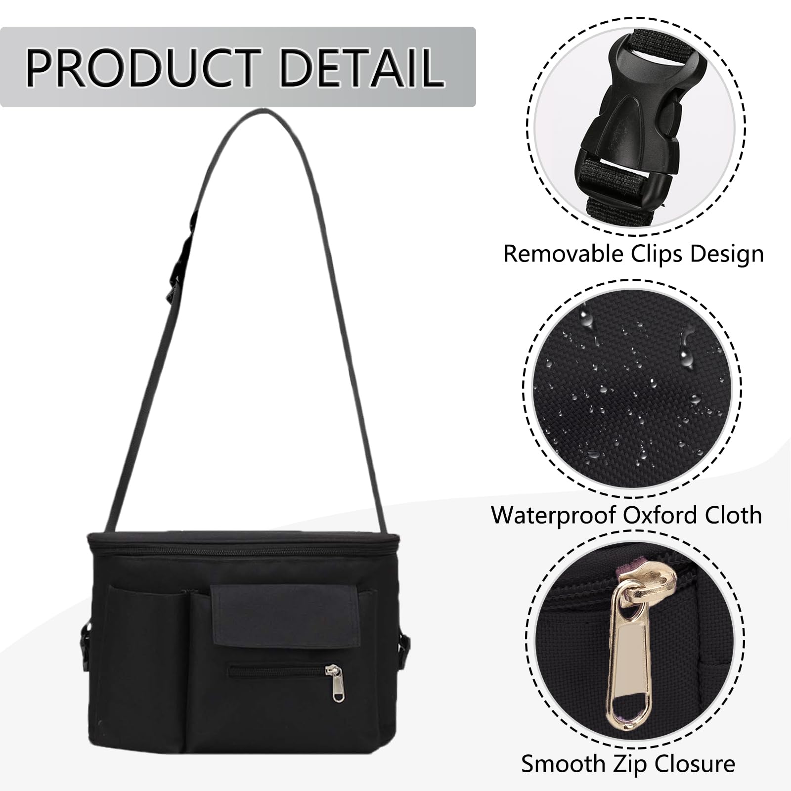 Universal Baby Stroller Organizer with Insulated Cup Holder & Adjustable Straps Pram Bag for Buggy Handlebar Fits Most Strollers (White) - Image 2
