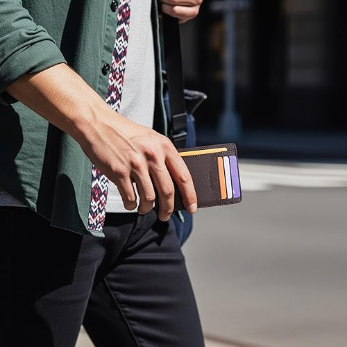 Miniatura 38 de Buffway - Billetera delgada minimalista de cuero con protección RFID para hombre y mujer