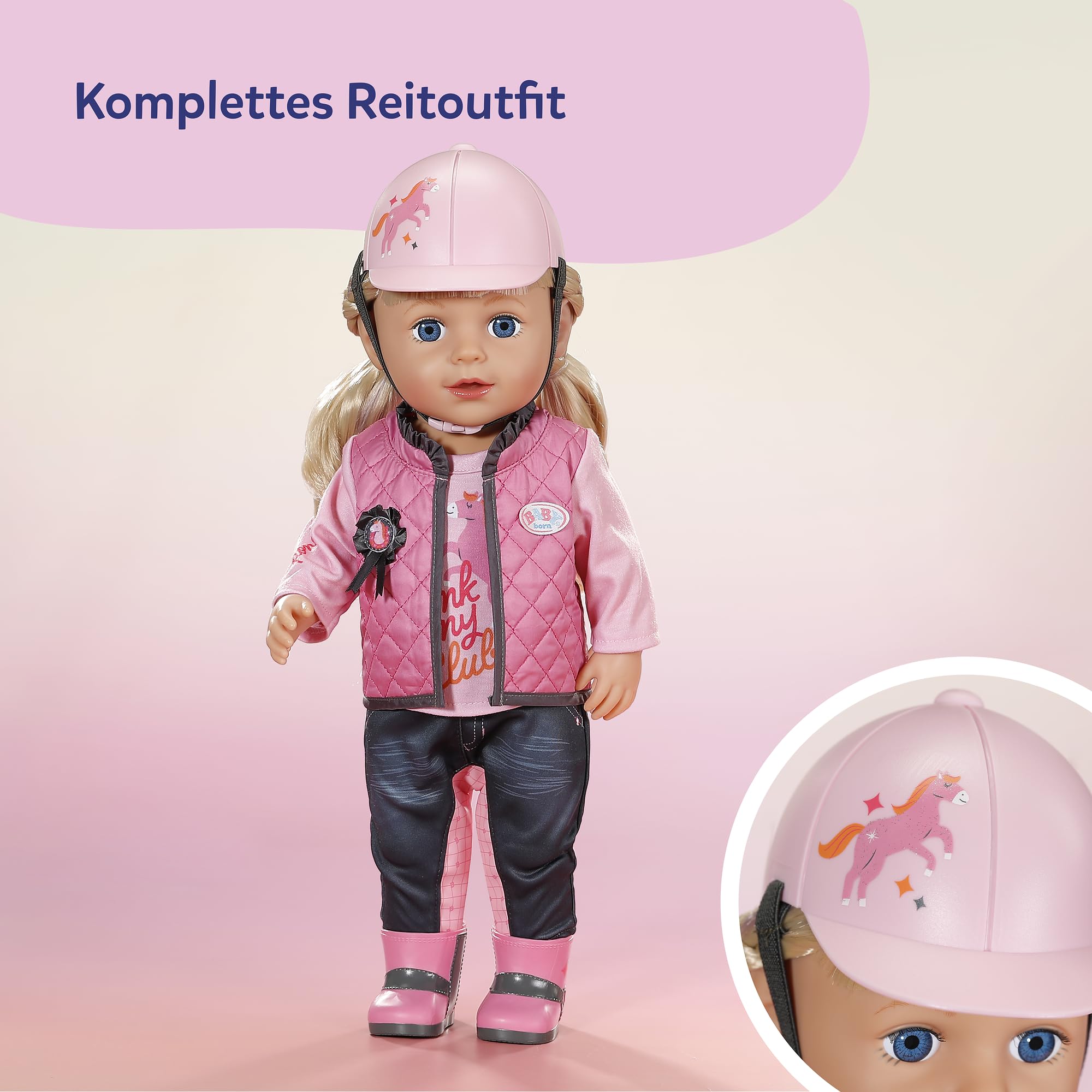 BABY born REIT-Outfit mit Hose, Shirt, Stiefeln und Helm für 43 cm Puppen