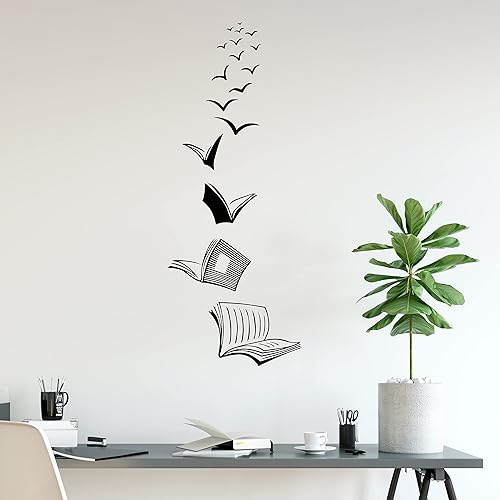 Vinilo adhesivo de pared para biblioteca del hogar, libros abiertos, calcomanías para sala de lectura, decoración grande (3521ig), color negro