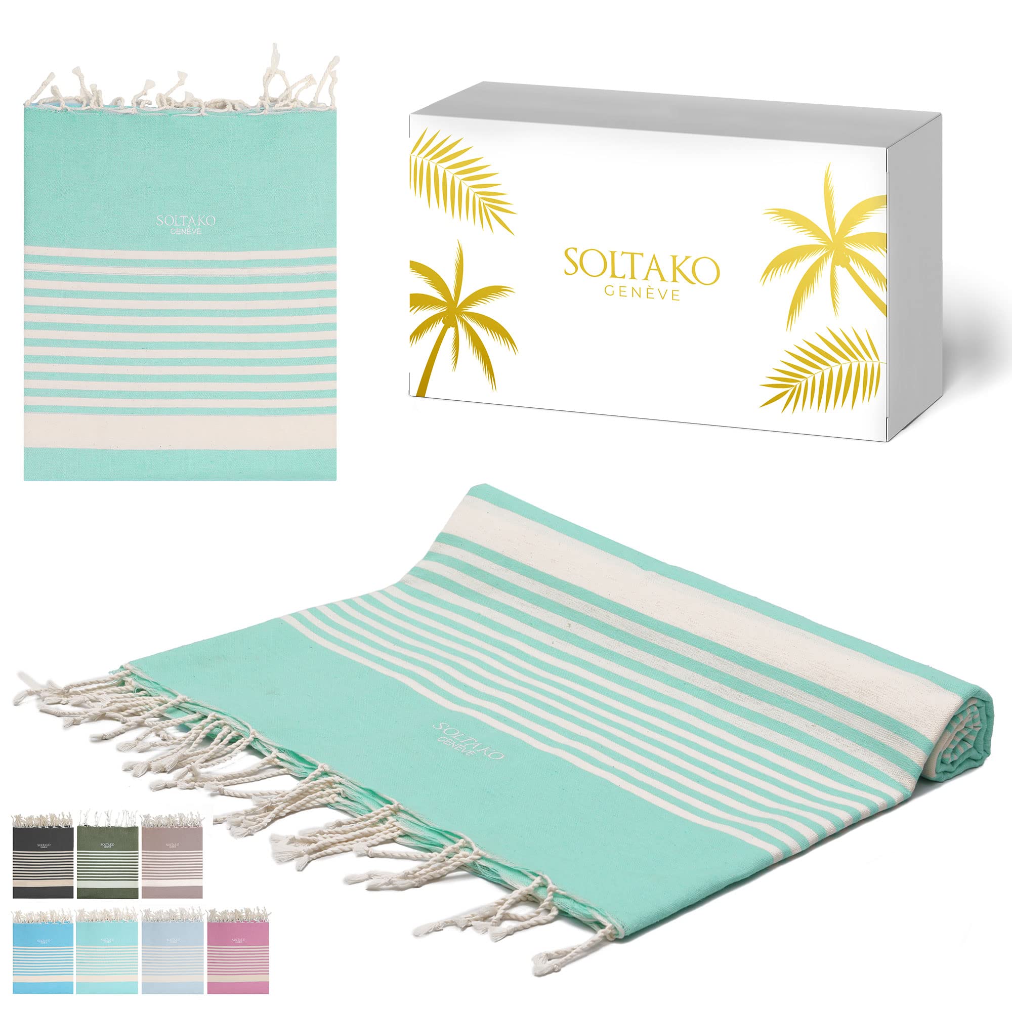 SOLTAKO Toalla Playa - Fouta Peshtemal XXL - Toallas de 100% Algodón Turco Grande - Toalla de Hammam para Sauna Playa Fitness Yoga Deporte - Superabsorbente y Ligera (200 x 200 cm)