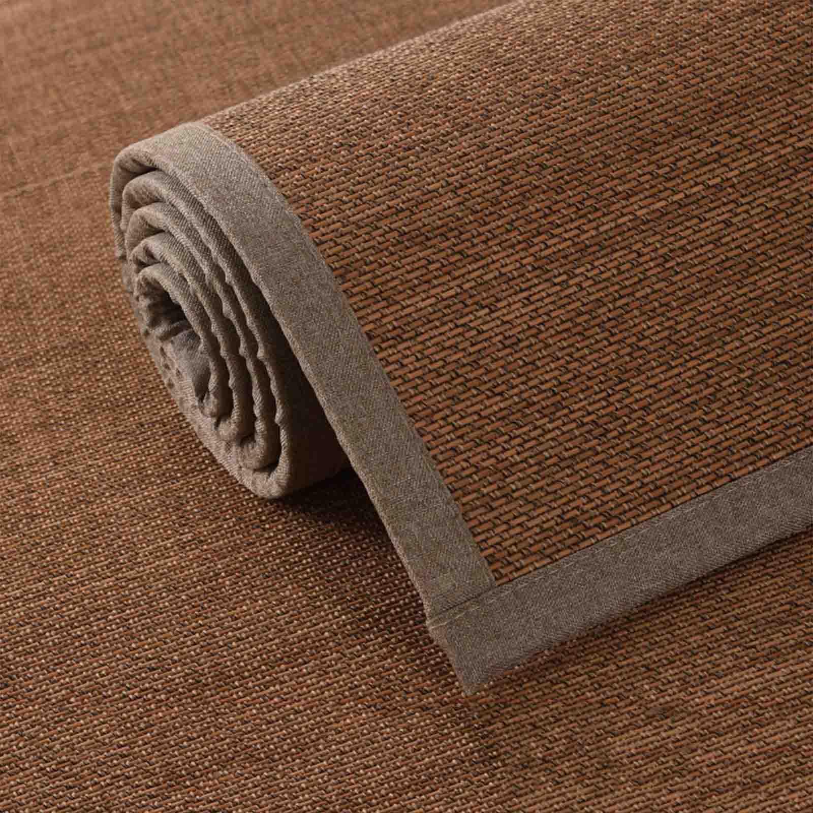Jute-Teppich – Baumwoll-Bordüre mit Fischgrätenmuster, natürliches Flachgewebe, Läufer für Wohnzimmer, Küche, Flur – und Sisal-Teppichmatte