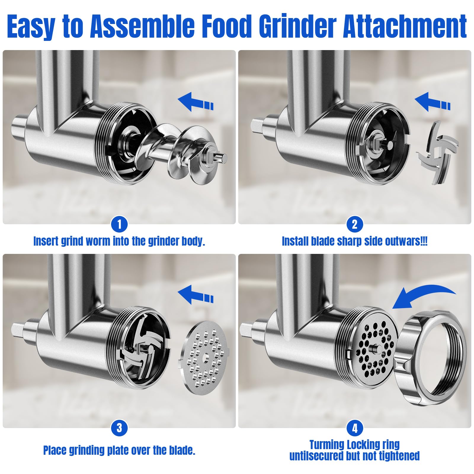 Accessorio Tritacarne In Acciaio Inox Per Mixer – 3 Piastre E Kit Per Salsicce – Lavabile In Lavastoviglie - 2