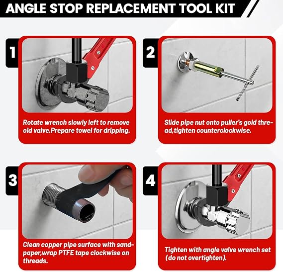6 Pcs Plumbing Tools Kit with Angle Stop Wrench & Compression Sleeve Puller