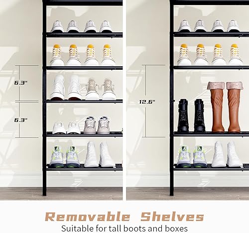 Miniatura 3 de Organizador de zapatos de 6 niveles, estante de almacenamiento de zapatos de gran capacidad para entrada, armario, estantes de malla de metal, con