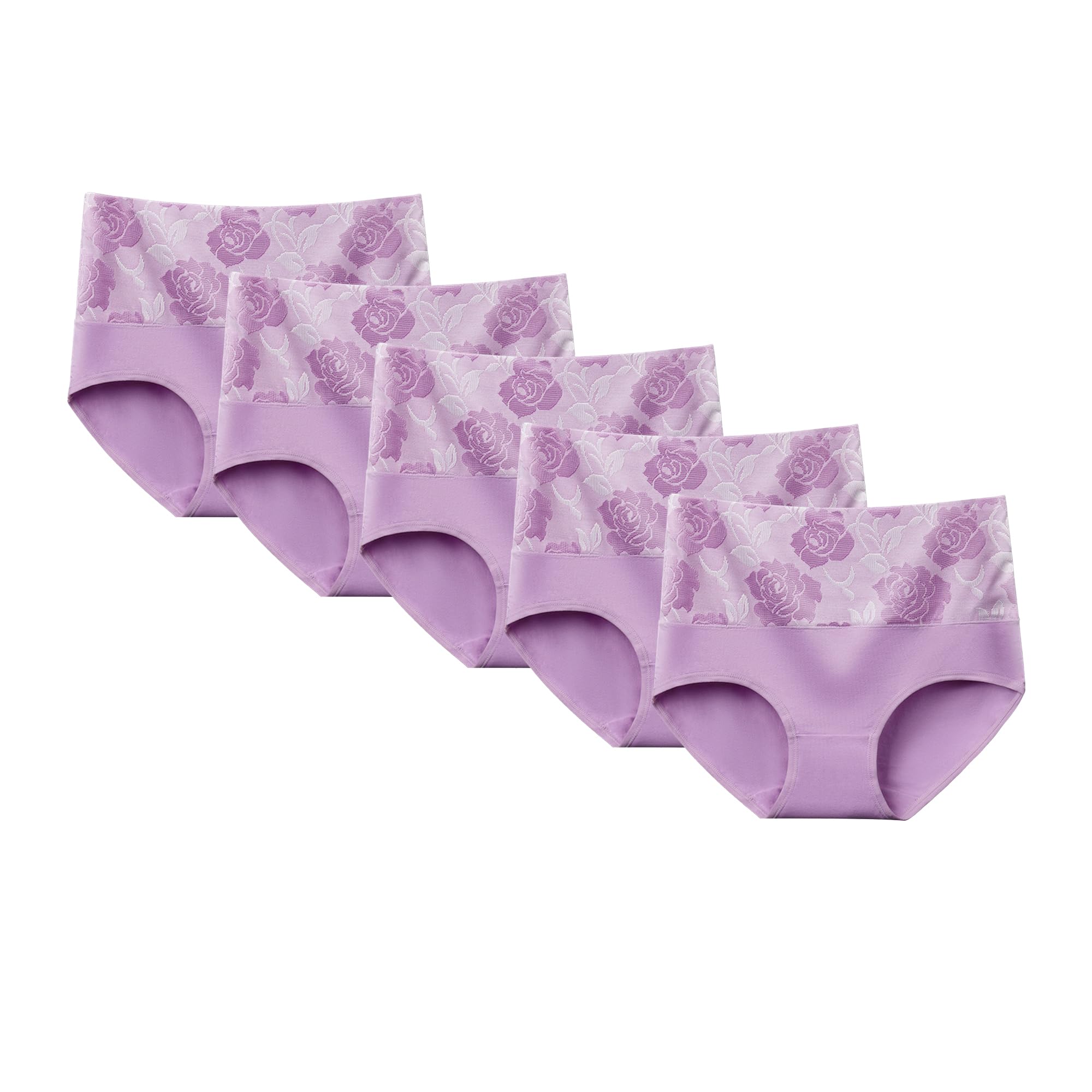 Slip da donna a vita alta multicolore traspirante in cotone con motivi semplici traspiranti mutande per taglie forti (viola-5 pezzi, 4XL)