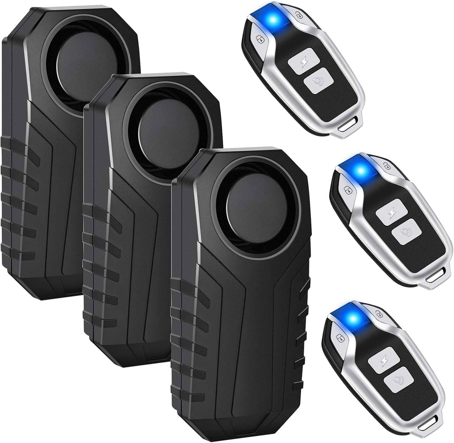 Bike Alarm 3Pcs, Bike Alarms for Ebikes, Alarm for Bike, Motorcycle Alarm Vibration Motion Sensor Cycling Security 113db Super Loud IP65 Waterproof Adjustable Volume Sensitivity