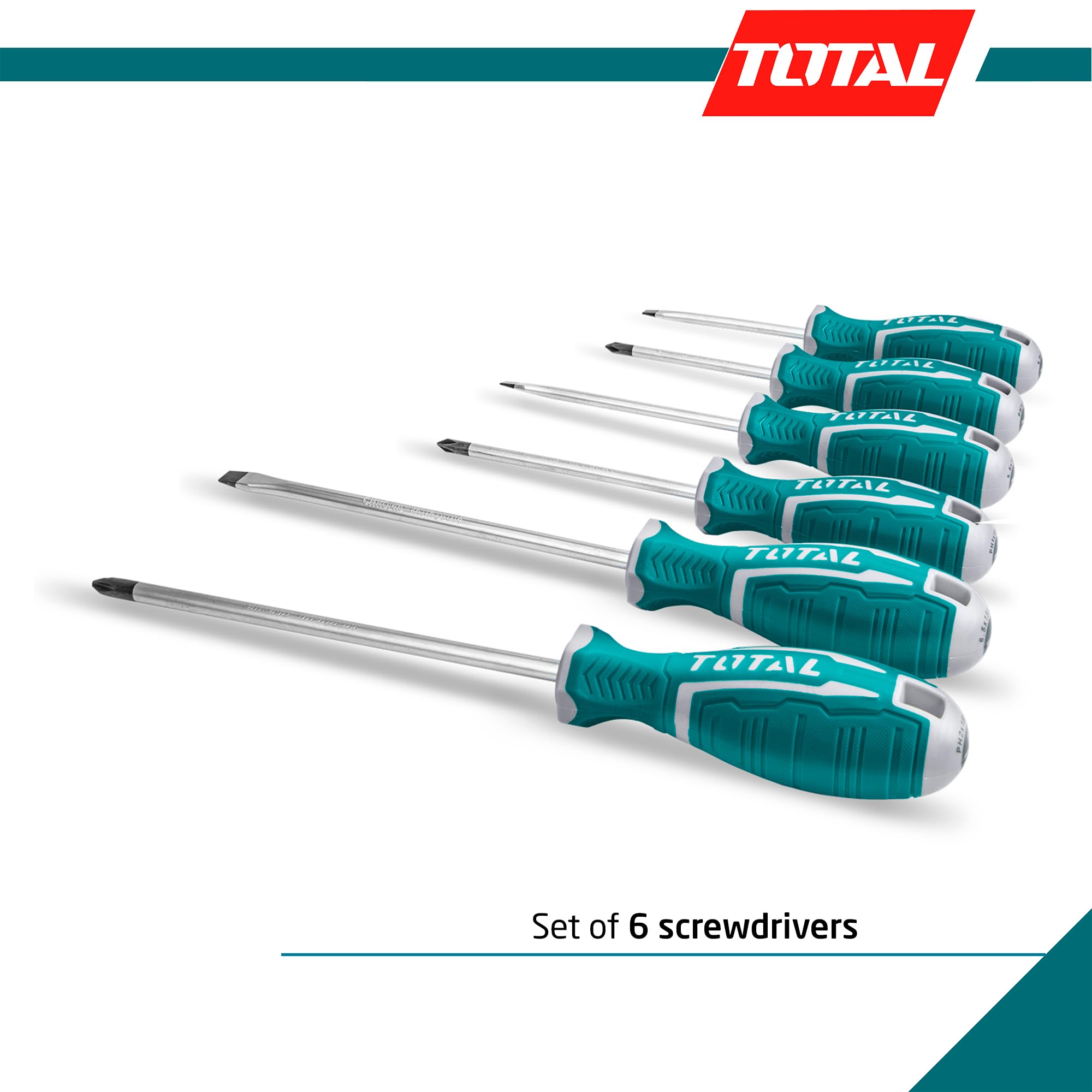 TOTAL - Set of 6 Screwdrivers with Magnetic Tips, Green - Image 3