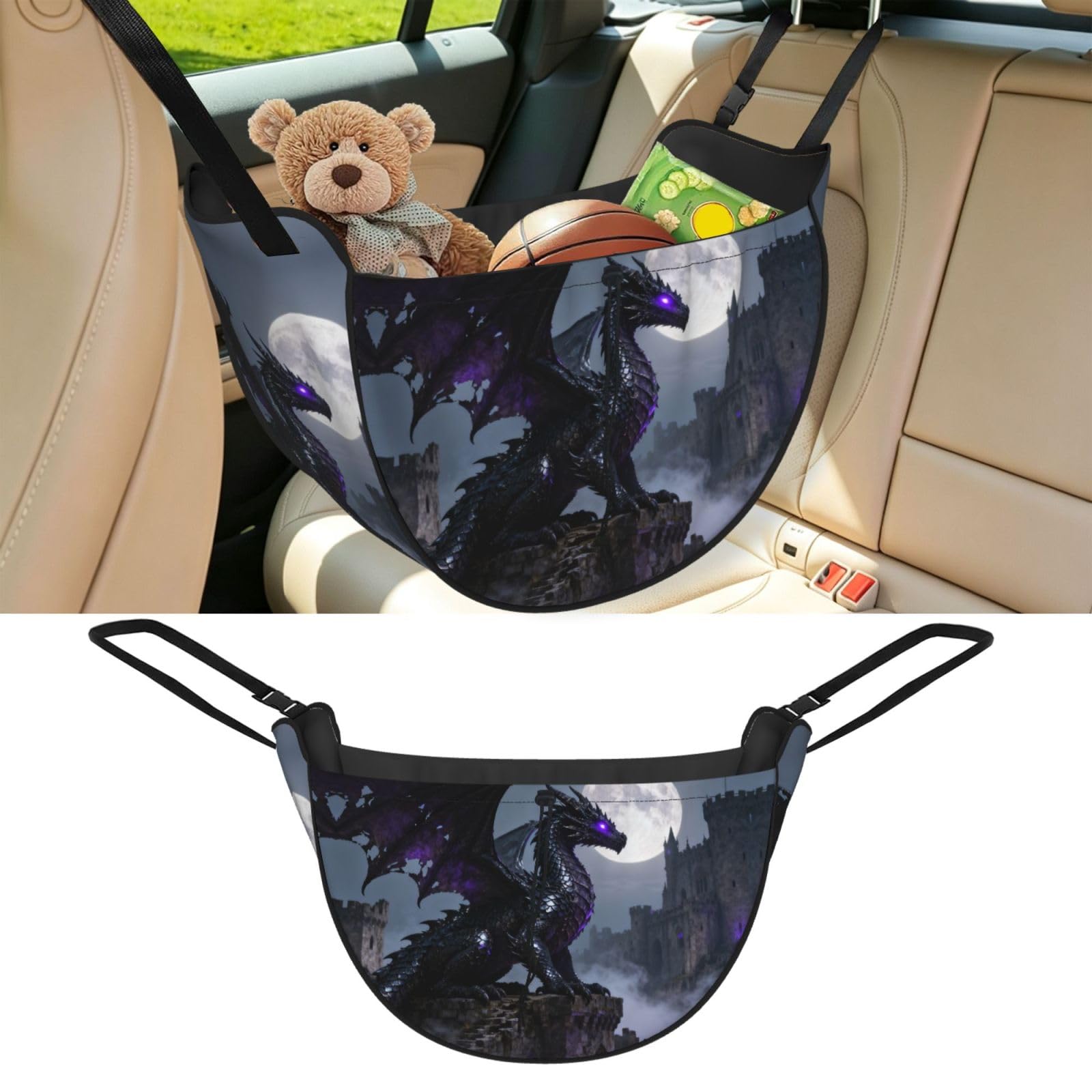 Cntdbu Black Dragon Pattern Car Seat Organizer-Backseat Storage Bag For Travel