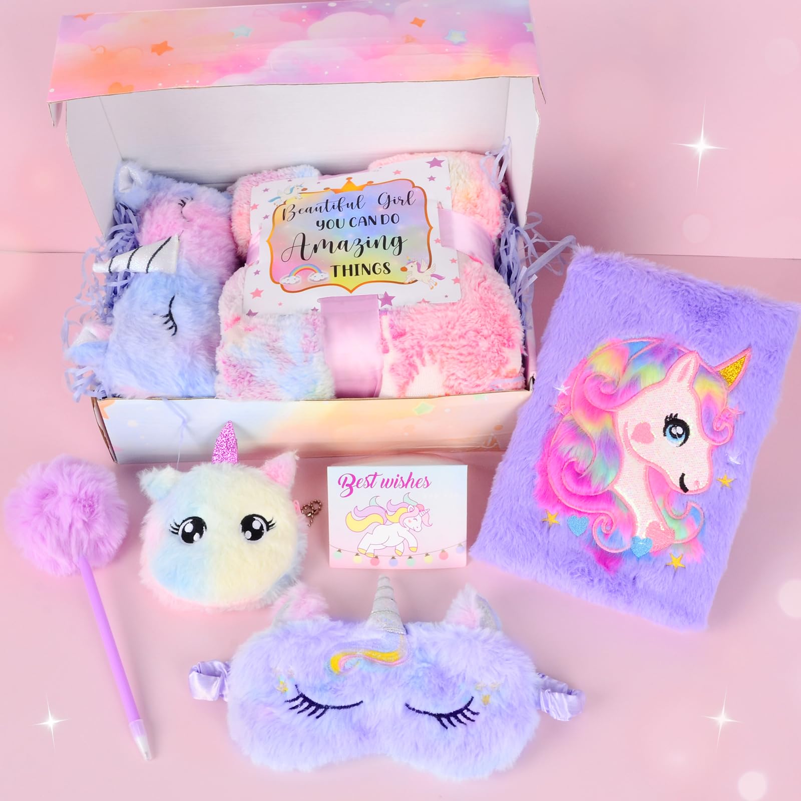 Einhorn Kuscheltier Geschenke für Mädchen 5-10 Jahre Leuchtende Plüsch Decke Federmäppchen