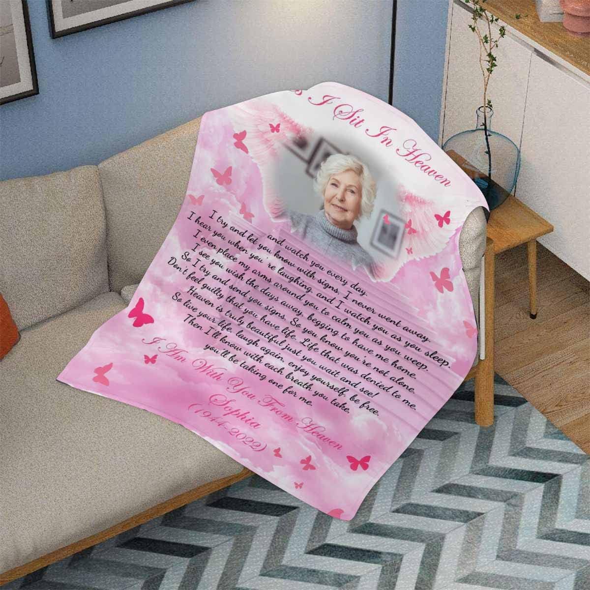 Customized Bed Blankets with Photos Wings with Pink Butterfly Cute Pattern Blanket Memory Gifts Soft Flannel Fleece for Bed Couch 32"x48"