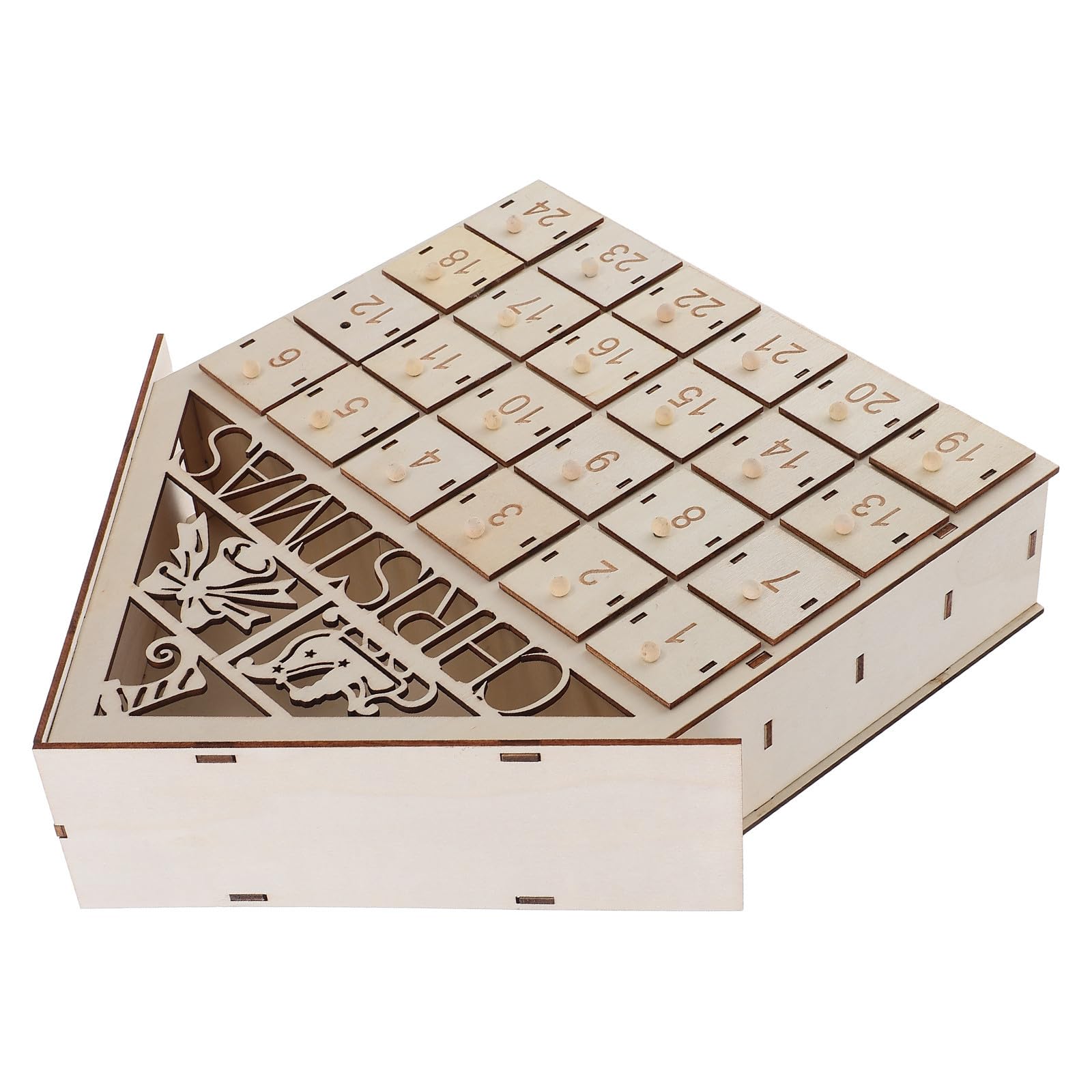 ULTECHNOVO Calendario Avvento Legno con 24 Cassetti con Luci a Led, Decorazione Natalizia Rustica Beige per Stufa e Soggiorno, Divertimento Interattivo per Famiglie Durante le Feste