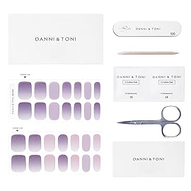 DANNI & TONI Semi Cured Gel Nail Strips Purple-White Ombre (Celestial Veil) Shimmer Gradient Gel Nail Wraps Gift for Woman 28 Stickers
