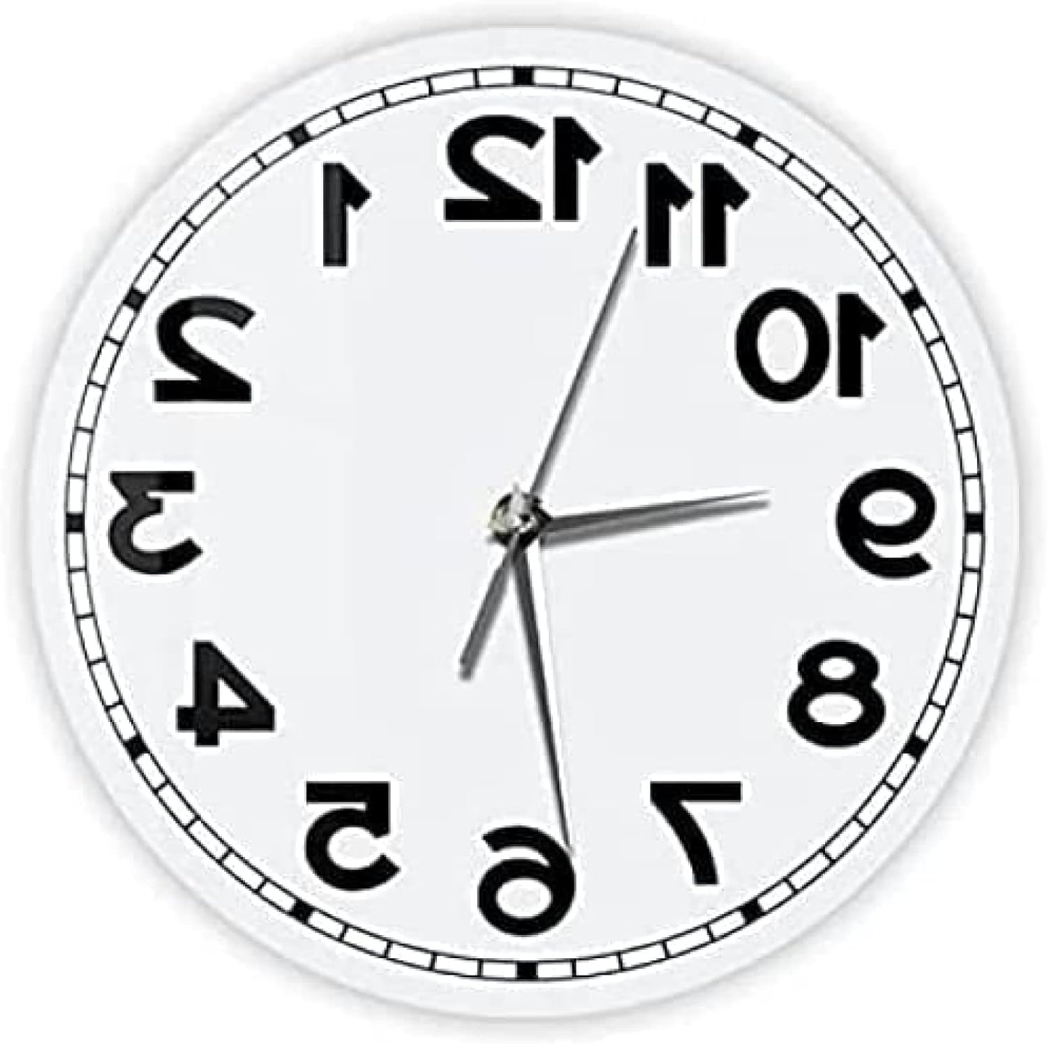 Printed Wall Clock 12 Inch Revese Numbers Unusual Run