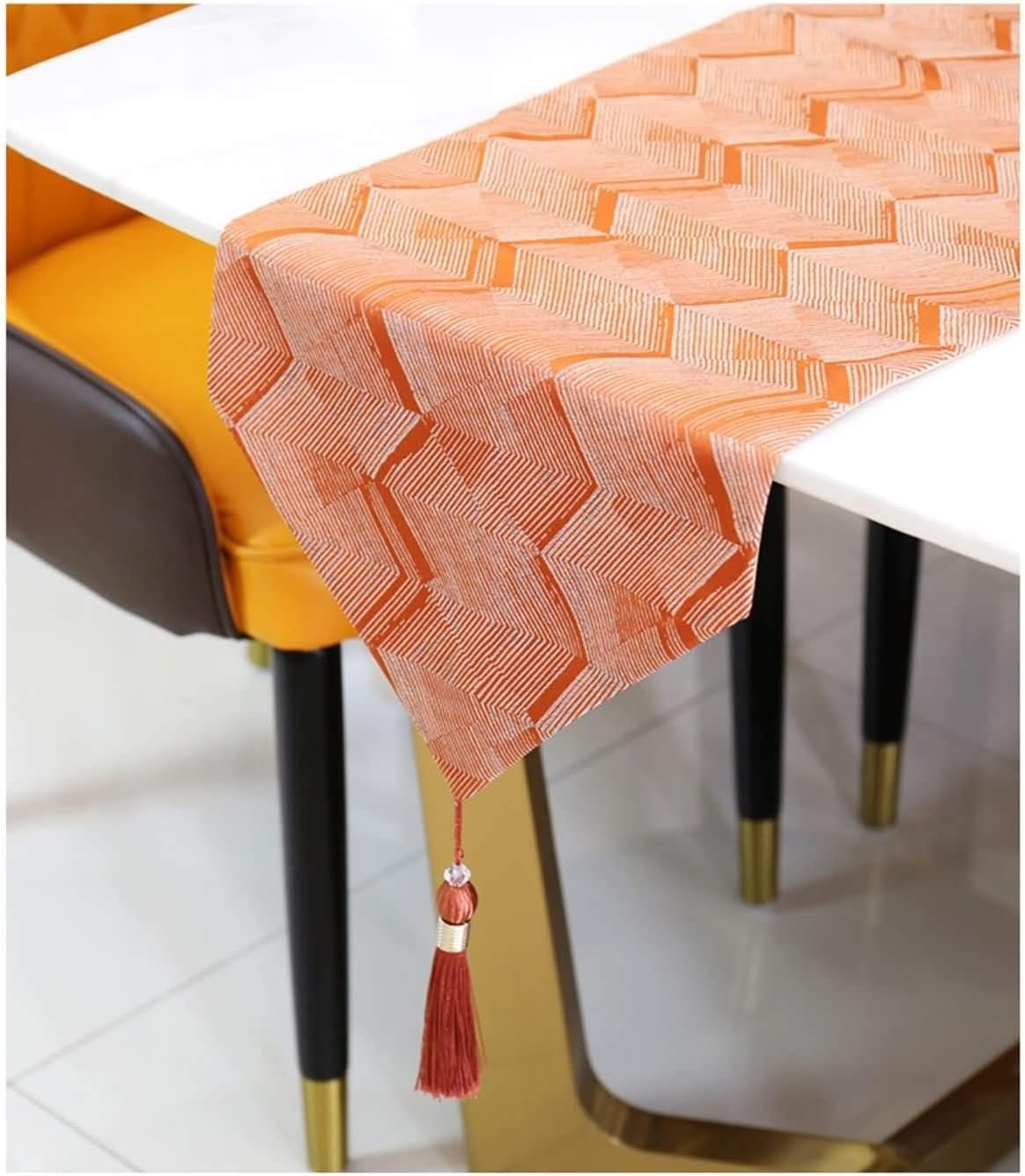Rectangle Table Runner,32x210CM,Wave Pattern Table Runner Linen Cotton,Rectangle Table Runner Orange