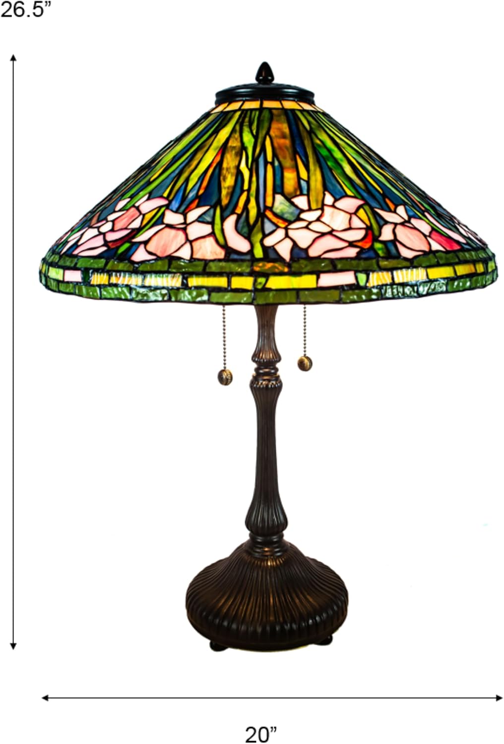 Dale Tiffany Reproduction Tiffany Table Lamp 26.5" Tall Daffodil Antique Bronze Finish Metal Base Handcrafted Art Glass Shade for Home Décor, Living Room, Bed Room and Office