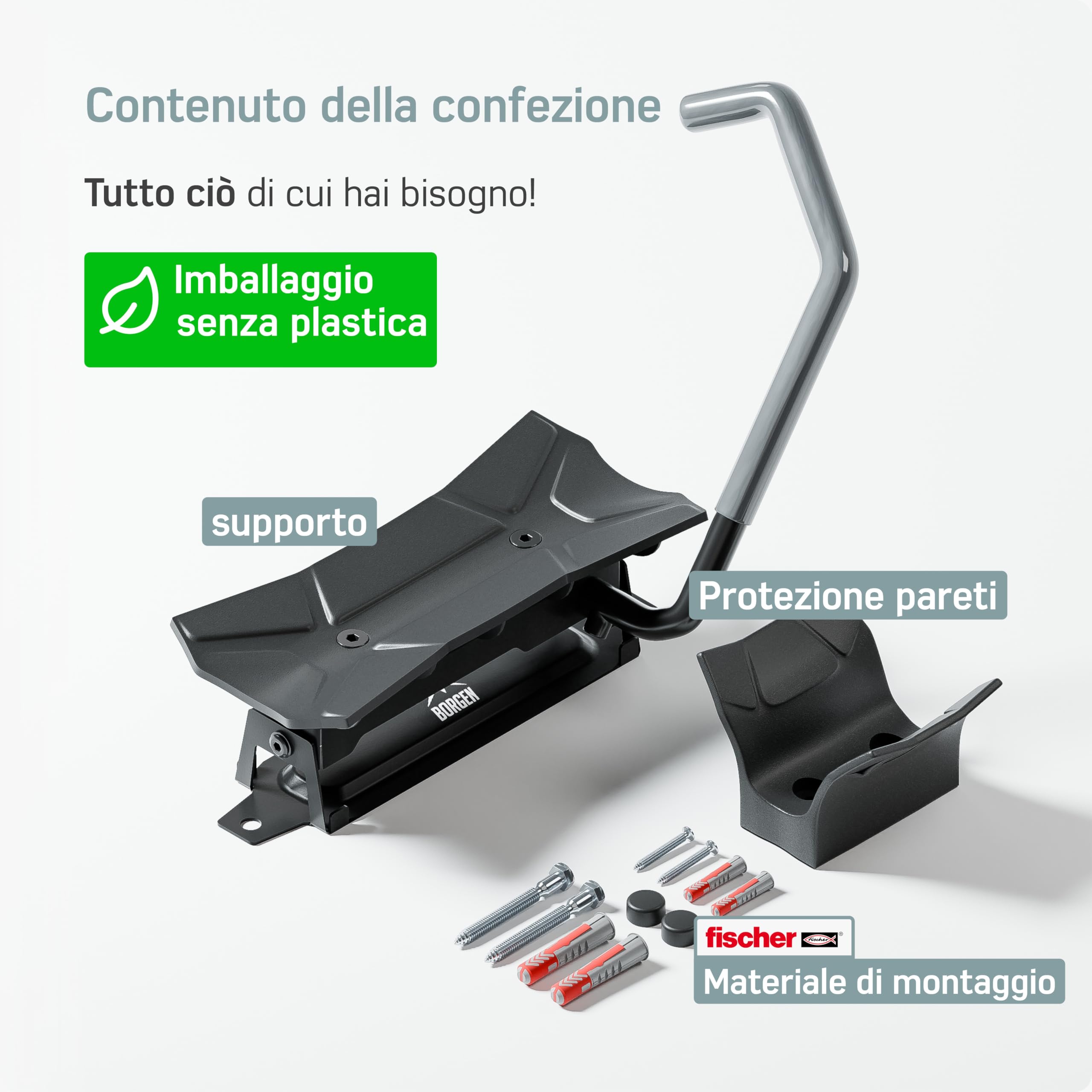 Borgen Portabici da Muro Girevole 35 kg – Supporto bici verticale salvaspazio – Incl. tasselli Fischer DuoPower