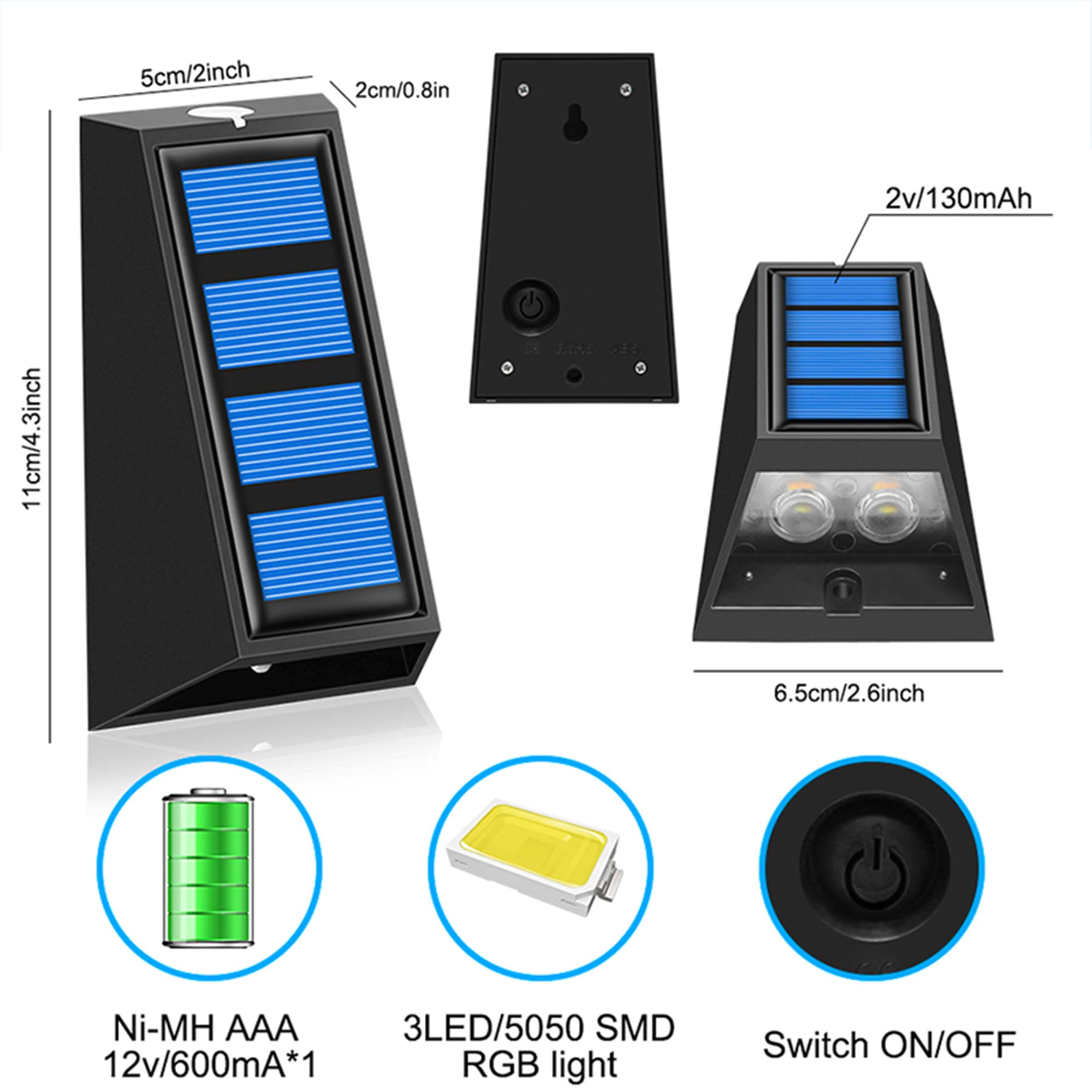 GWMWON Luces solares de jardín de decoración, iluminación cambiante de Color RGB 7, lámpara de Pared Impermeable IP65, iluminación Solar escaleras de Valla de Pasarela,6 Pack