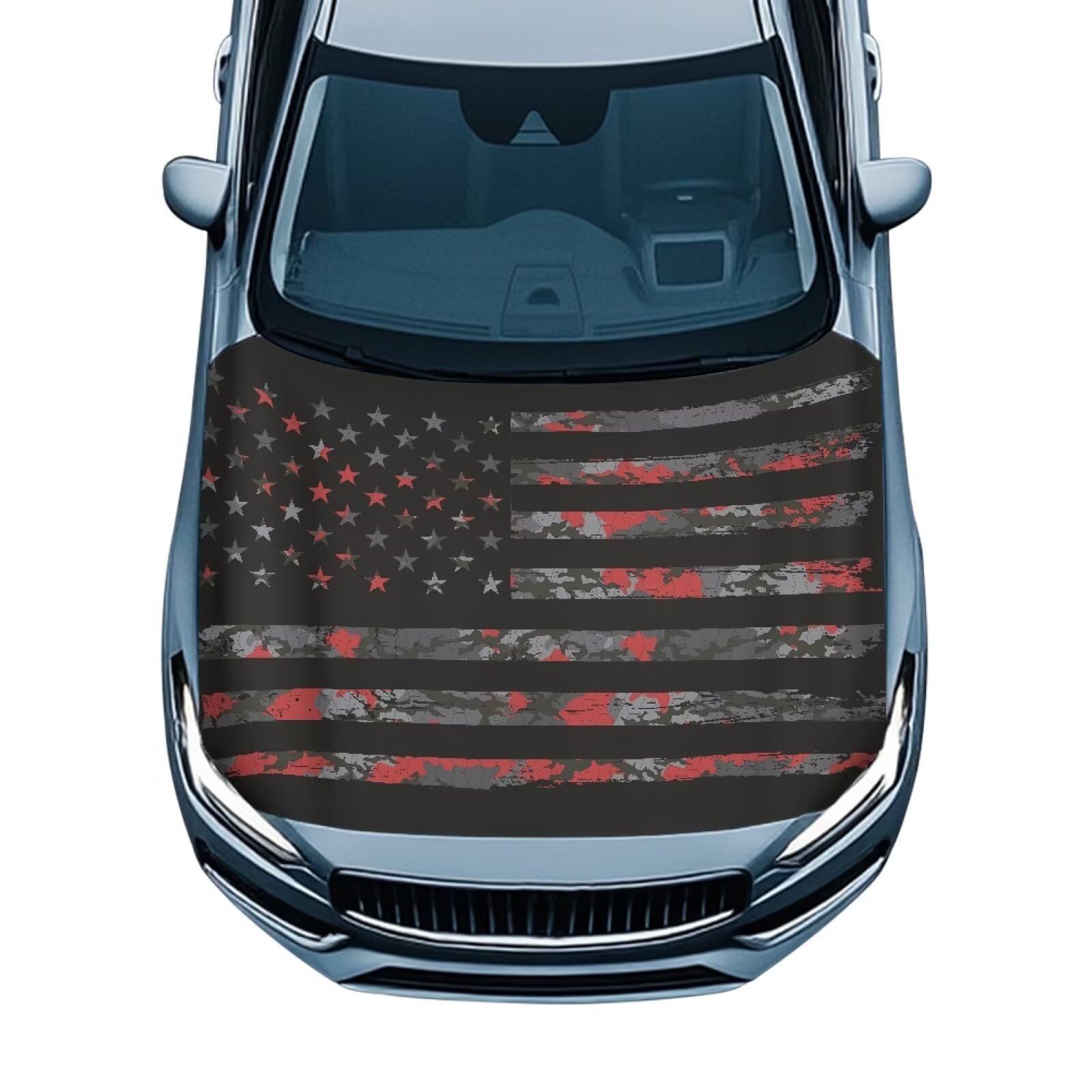Black American Flag Polyester Car Hood Cover, Universal Fit for Car, Truck, Van, SUV, Easy Installation, Waterproof, Elastic Fabric, Effortless Maintenance