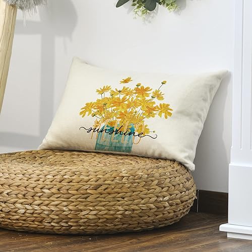 Miniatura 4 de AVOIN colorlife Hello Sunshine - Funda de cojín de flores amarillas, 12 x 20 pulgadas, para primavera y verano, para sofá