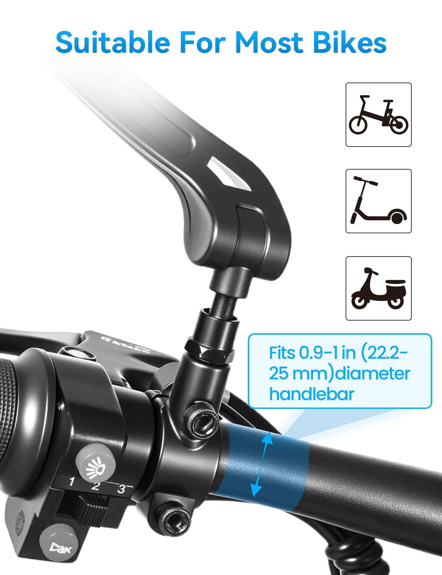 Bike Mirror Handlebar Mount 360° Adjustable 2pcs, Accessories Bike Side Mirror, E Bike Mirrors for Handlebars, Scooter Mirrors for Handlebars with Scratch Resistant Glass, E Bike Rear View Mirror