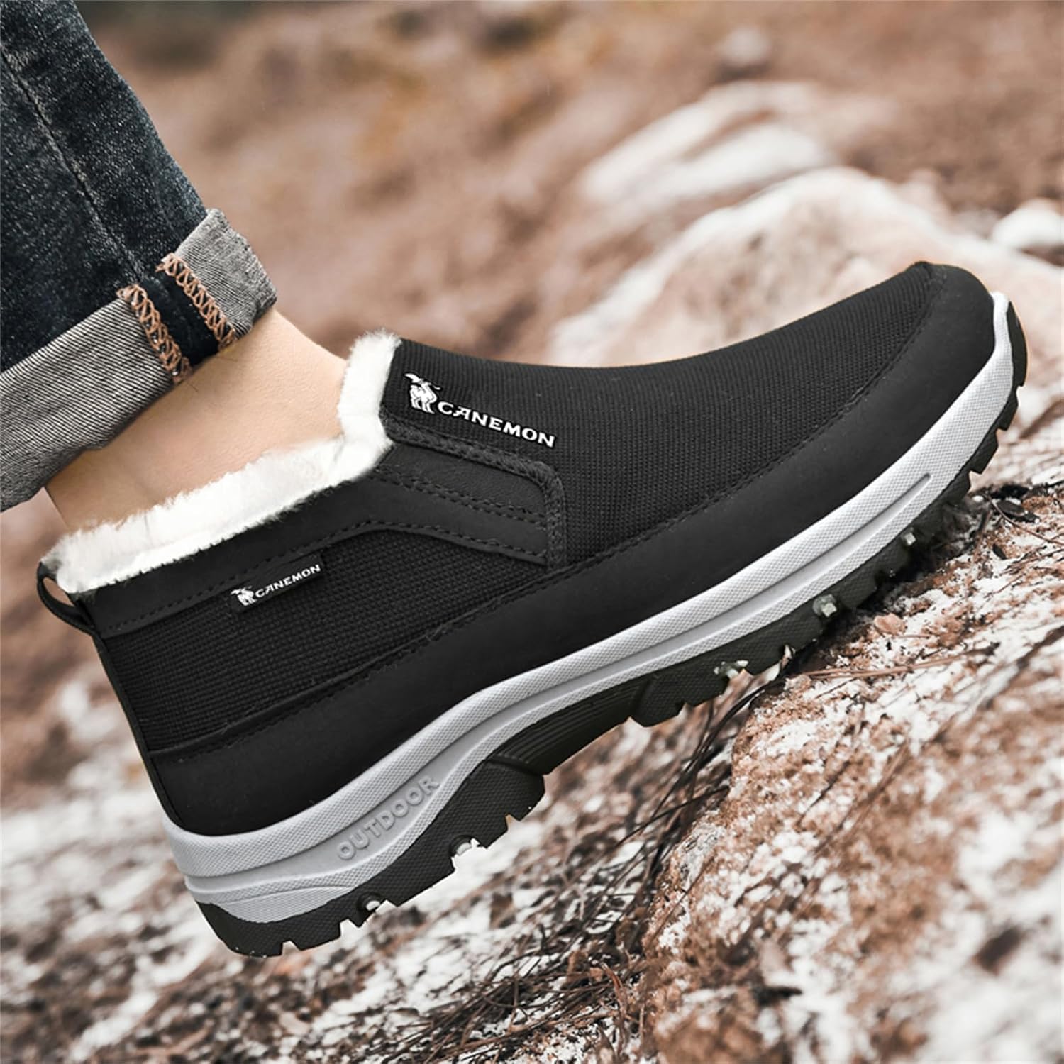 FAIRSOMA Men's CNA Trop Winter Slip-On Warm Ankle Chukka Boots with Arch Support,Outdoor Waterproof Anti-Slip Fur Lined High Top Leather Snow Loafers Comfortable Hiking Walking Shoes