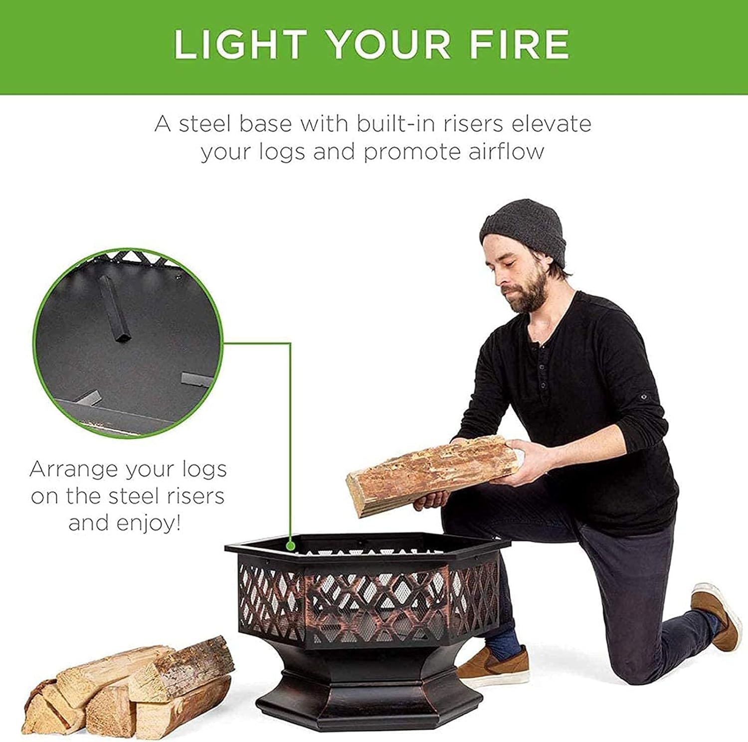 Outdoor Fire Pit Fire Pit Outdoor Barbecue Grill,Wood Burning Fire Pit Outdoor Fire Pit Table BBQ Grill Firepit Bowl Outdoor Heaters & Fire Pits with Grill Grate Grill Barbecue Rack