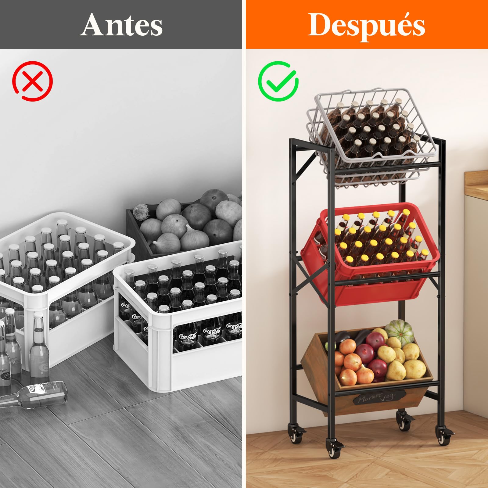Lifewit Estantería para Bebidas con Ruedas para 3 Cajas, Estantería Metálica para Bebidas, Capacidad 450 kg, Pintura Antiarañazos, Estantería Estable para Cajas de Cerveza, Verduras y Agua