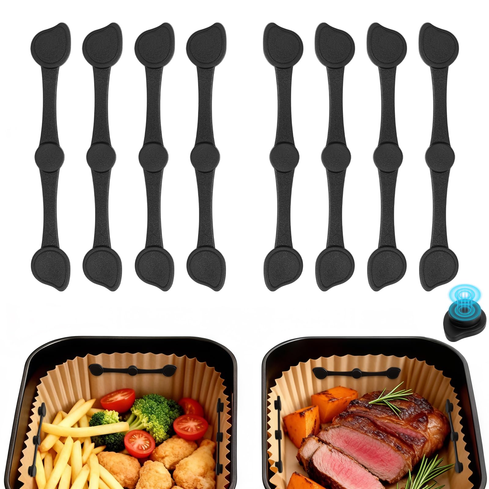 Alyvisun 8 Pcs Air Fryer Silicone Magnets, Reusable Airfryer Magnets for Paper Liners, Helps Prevent Parchment Paper Slipping, Fits Single & Dual Basket Air Fryers