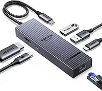 Hub USB C UGREEN Revodok Pro 6 em 1, Adaptador Ethernet Gigabit, HDMI 4K 60Hz, PD 100W, Portas USB 3.2, para Mac, iPad, iPhone