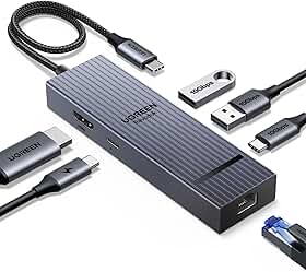 Hub USB C UGREEN Revodok Pro 6 em 1, Adaptador Ethernet Gigabit, HDMI 4K 60Hz, PD 100W, Portas USB 3.2, para Mac, iPad, iPhone