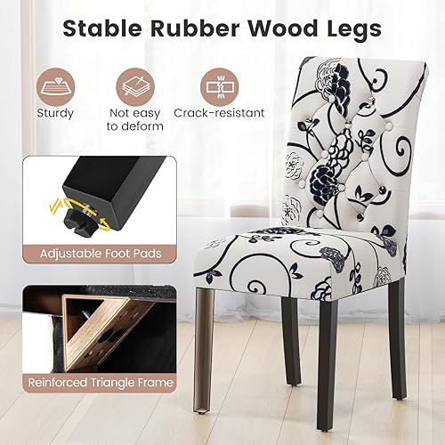 Miniatura 8 de Giantex Juego de 2 sillas de comedor tapizadas, sillas de cocina de tela copetuda con asiento acolchado y patas de madera de goma, sillas