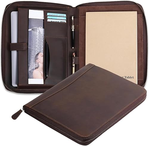 Miniatura 10 de Organizador profesional de cuero para hombres y mujeres, carpeta de documentos A4, soporte para currículum, blocs legales de 8.5 x 11 pulgadas, bloc