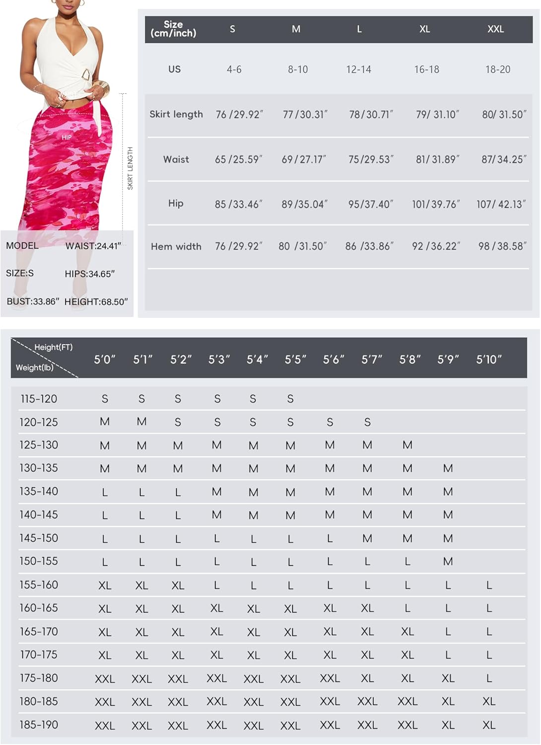 Women's Floral Print Mesh Long Skirt High Waisted Bodycon Pencil Maxi Skirts - Image 6