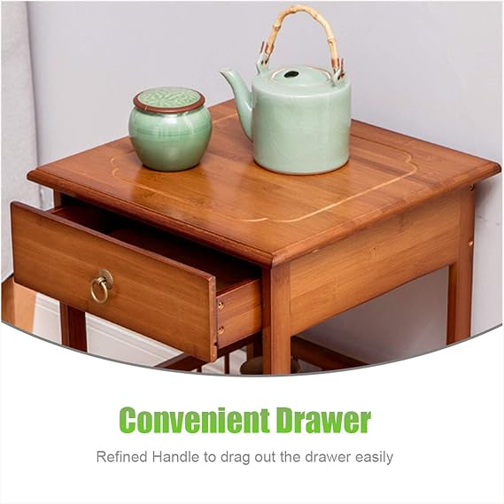 Small Bamboo Nightstand Table Couch Chair Bedside End Table with Storage for Bedroom Living Room Furniture (Brown, 2 Tier)