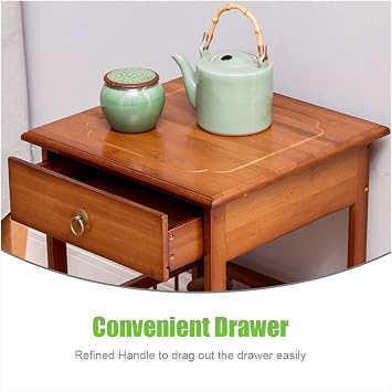 Small Bamboo Nightstand Table Couch Chair Bedside End Table with Storage for Bedroom Living Room Furniture (Brown, 2 Tier)