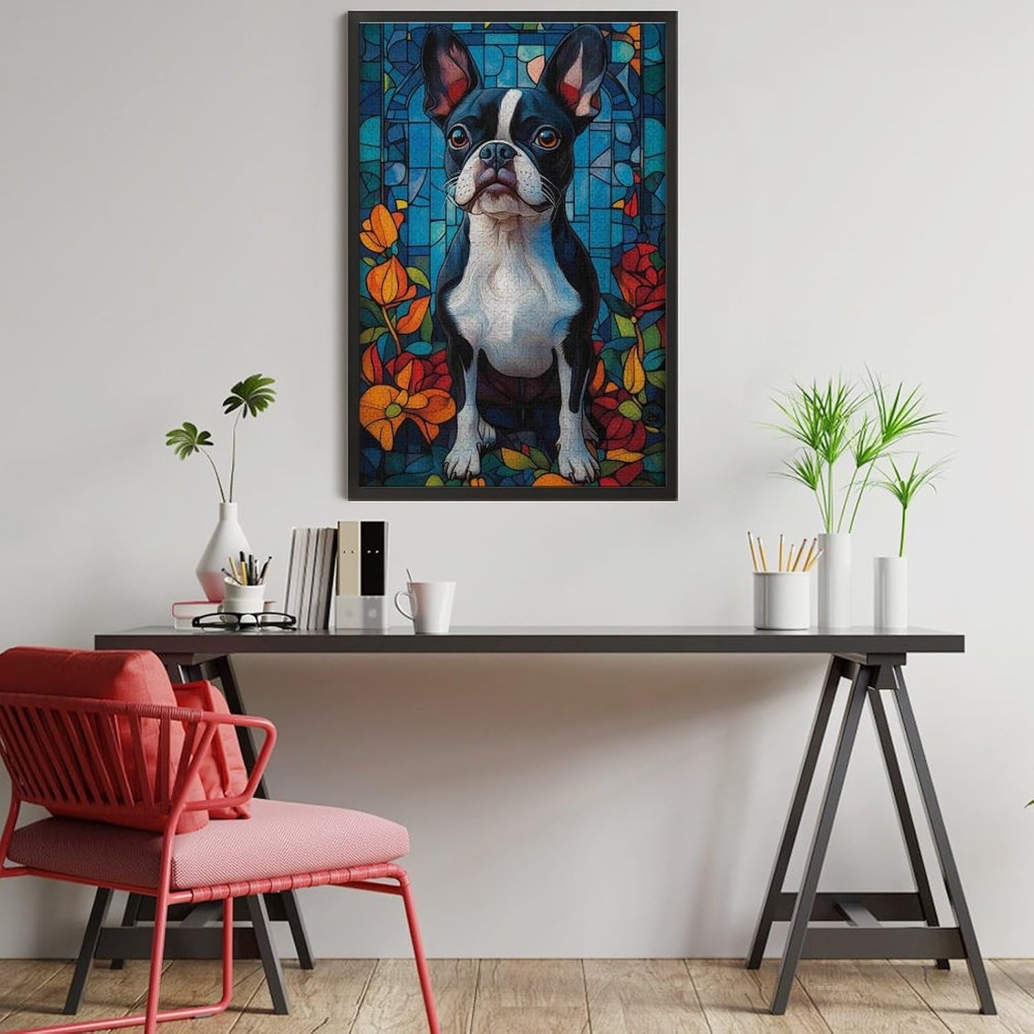 1000 Piece Wood Jigsaw Puzzles for Adults Boston Terrier Dogs Wood Puzzles for Adults Games Family Education Toys Gifts