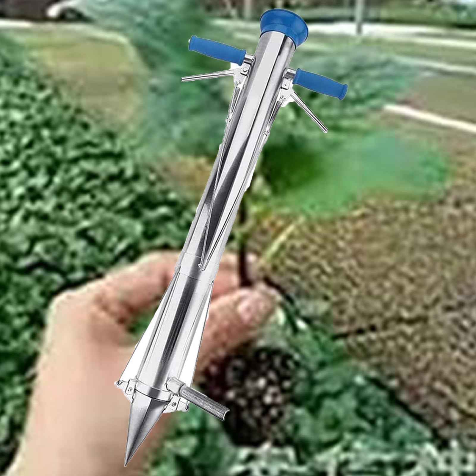 MObyat Herramienta para Plantar Cebollas Y Flores, Jardinera Multifuncional con Mango Suave, Excava, Planta Y Entierra En Un Solo Paso, Apertura De 3 Pétalos, Diámetro del Tubo: 76 Mm