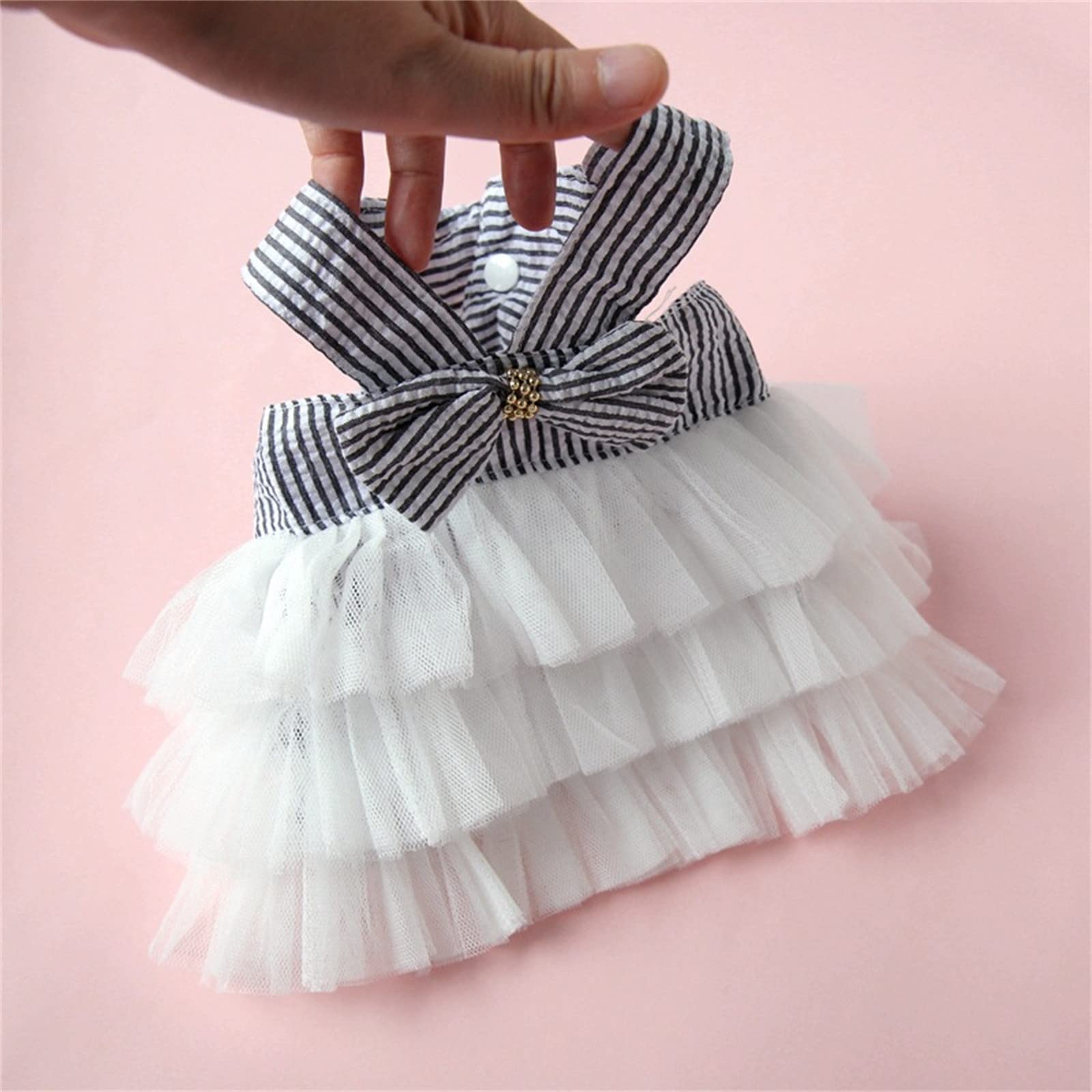 Tonsee Sommerkleid Für Hunde & Katzen – Atmungsaktives Mesh-Kleid Mit Trägern | Gestreiftes Pet Outfit In Weiß (Größe L)
