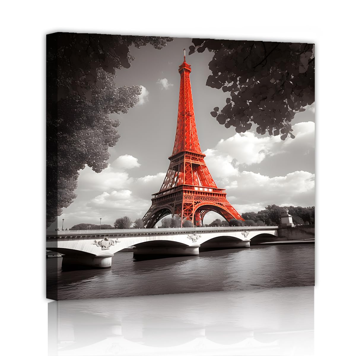 Via Vela Tour rouge toile art mural moderne paysage impressions œuvres d’art peinture noir et blanc design mural affiches pour salon appartement décor 70x70cm cadre intérieur