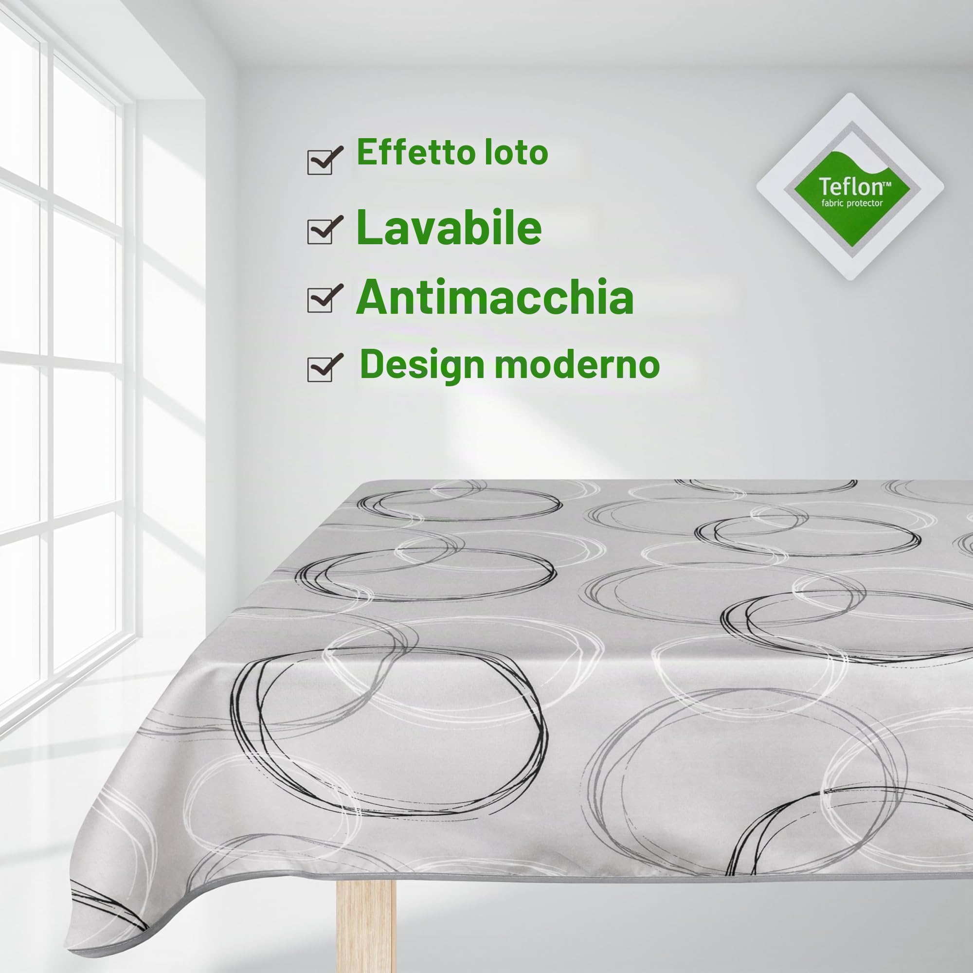 Tovaglia con teflon, 6 modelli | Lavabile, idrorepellente e antisporco con effetto loto | 140x200 cm, grigio