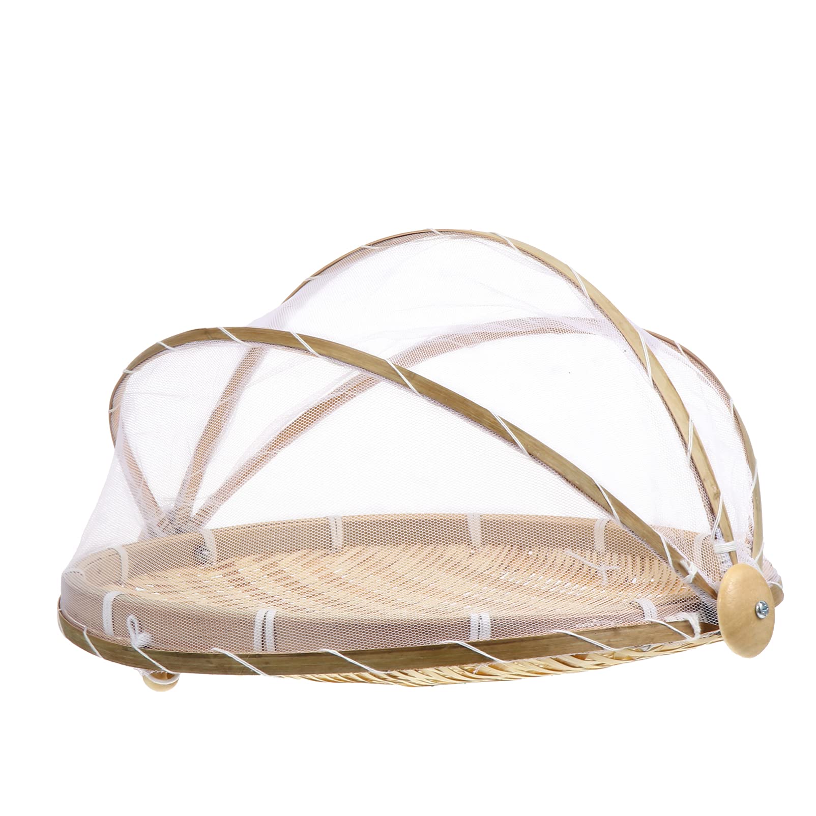 BESPORTBLE Brown Round Basket with Mesh Cover - Kitchen Fruit Display Basket, Foldable, Long Service Life, Suitable for Indoor or Outdoor Activities, 1 Brown Basket