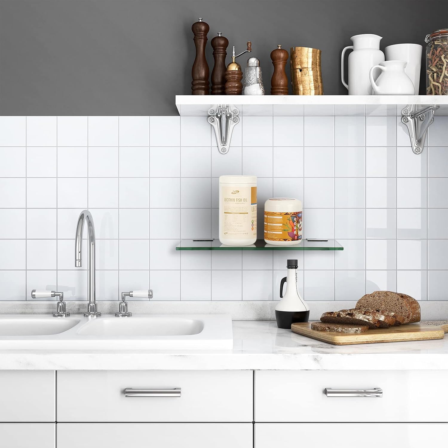 KAFENDA 8 Pcs Glass Shelf Brackets Zinc Alloy Glass Clamps for 3/8 Inch Glass Polished Chrome