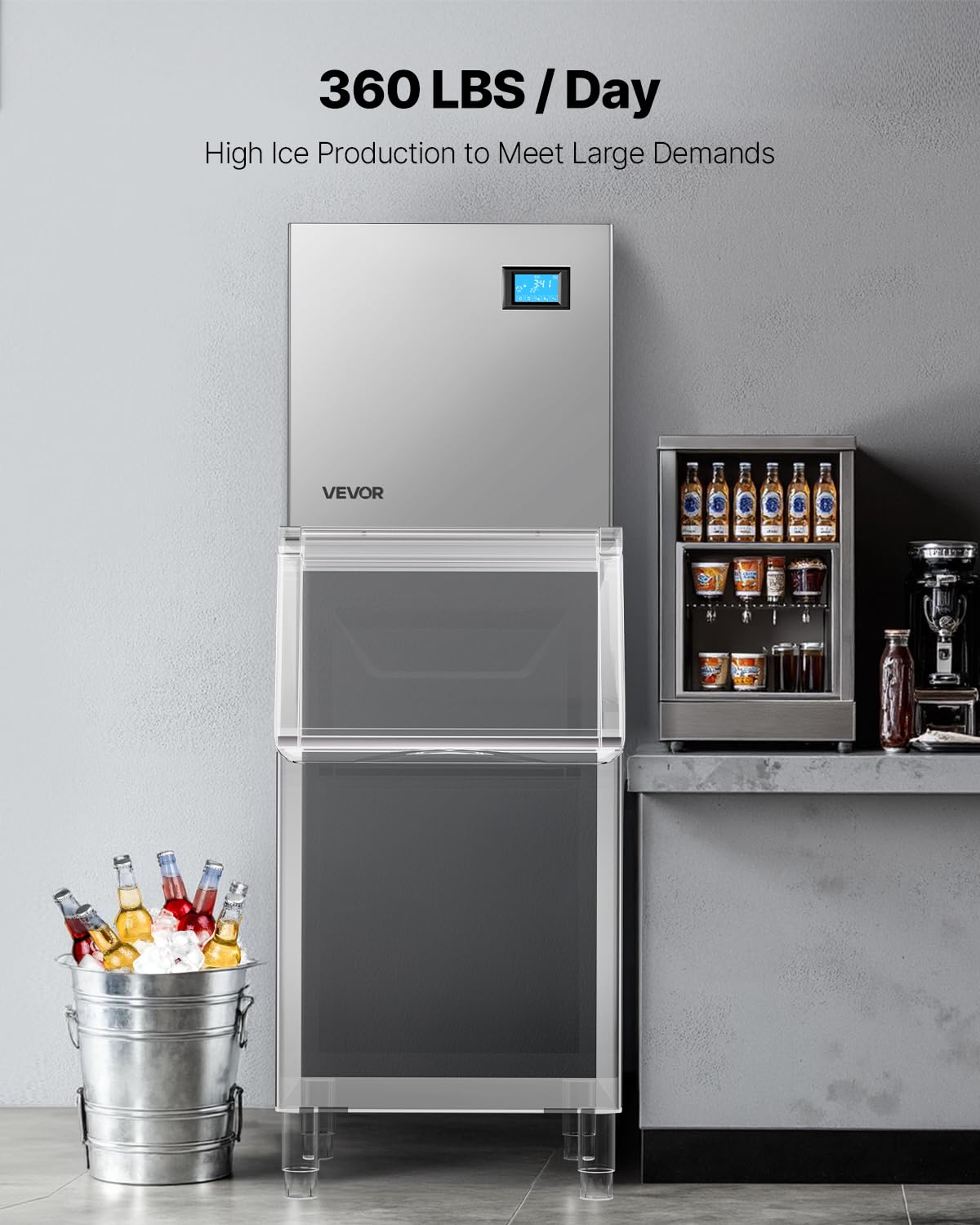 VEVOR Máquina para Fabricar Hielo 163 kg/día, Máquina de Hielo de Acero Inoxidable, Autolimpiante, 156 Bandejas, Grosor Ajustable, para Restaurantes, Bares, Cafeterías, Hoteles, (Solo Cabezal)