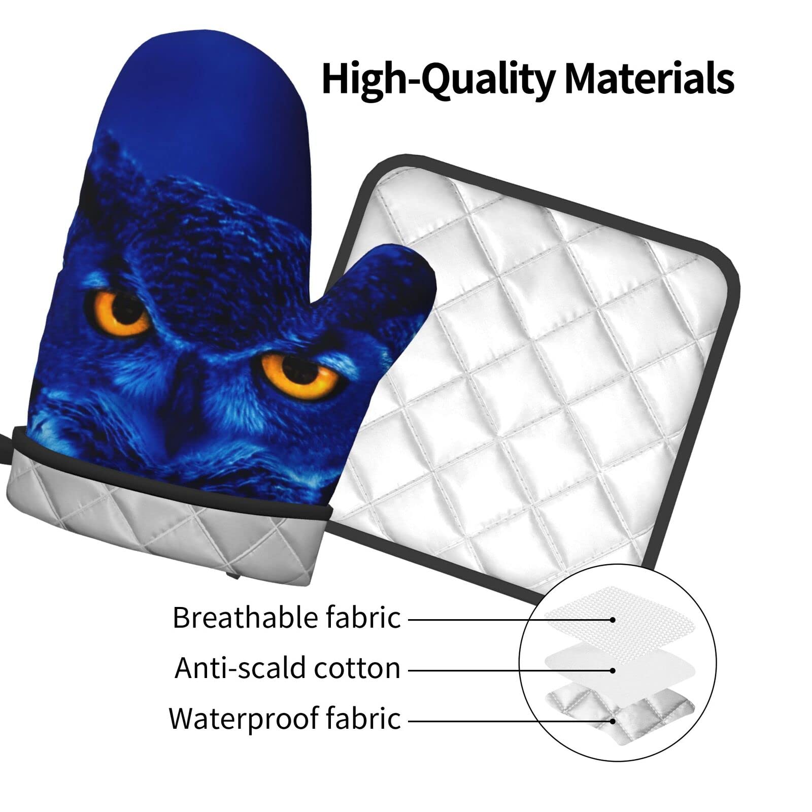 Ofenhandschuhe & Topflappen-Set – Eulen-Muster, Hitzebeständig Bis 500°C, 4-teilig