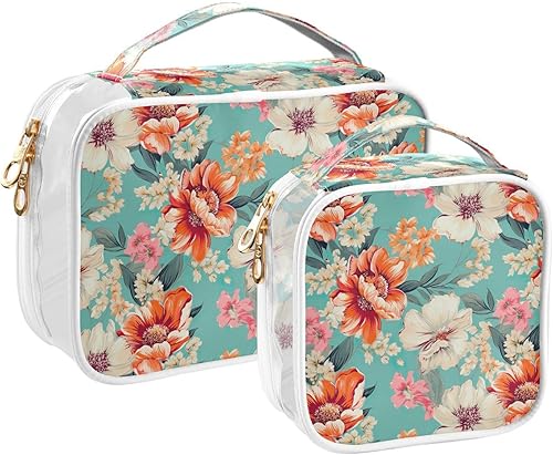 Miniatura 2 de Floral Flower Clear Toiletry Bag for Traveling,2 Pack Makeup Cosmetic Bag with Zipper,Travel Bag for Toiletries,Travel Essentials 21215279
